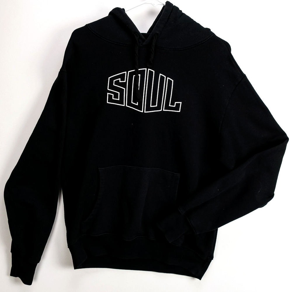 Vintage USA Made Black Graphic Hoodie “SOUL” Cotton Pullover Men’s M Fits Large